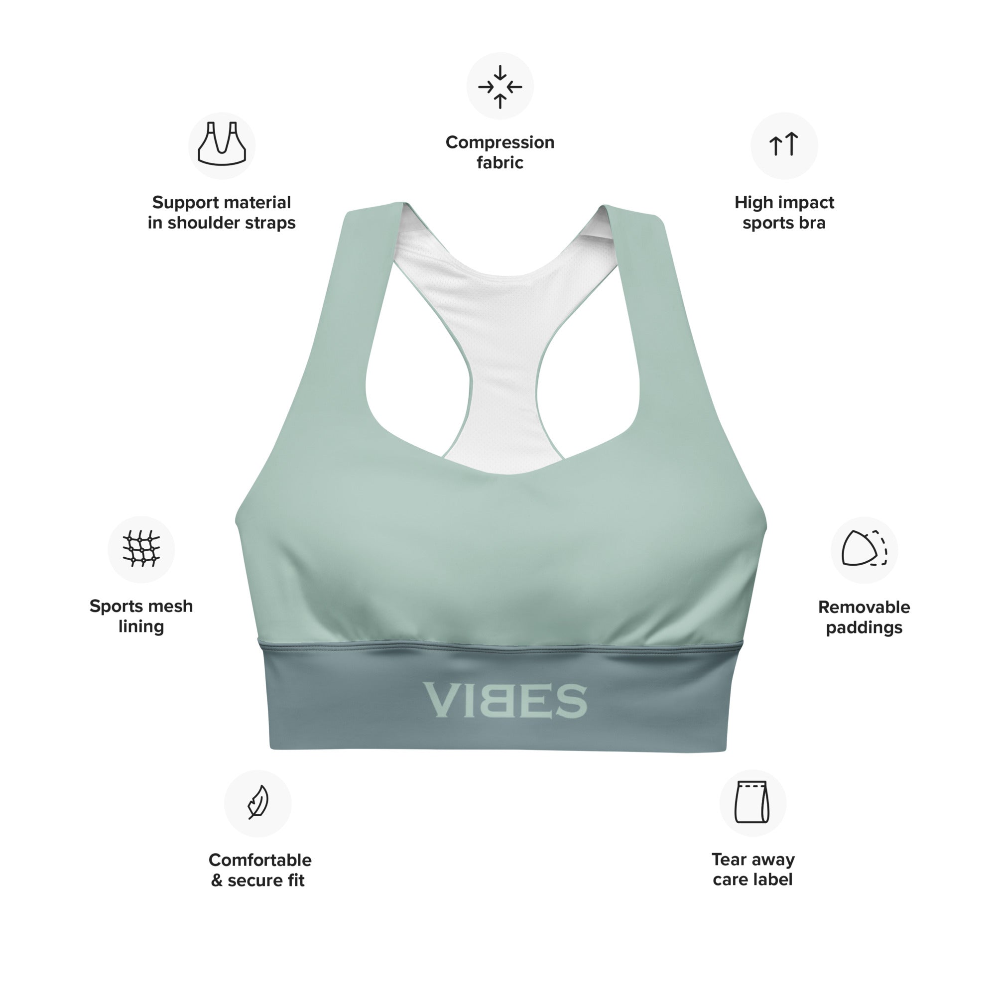 CREWILD Langer Sport-BH | VIBES (Graublau/Türkis) - 2 TWU® Clothing